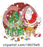 Poster, Art Print Of Cartoon Santa Decorating A Christmas Tree