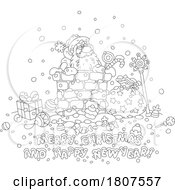 Cartoon Black And White Merry Christmas And Happy New Year Greeting With Santa