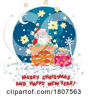 Cartoon Merry Christmas And Happy New Year Greeting With Santa