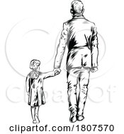 Rear View Of A Father And Daughter Holding Hands And Walking