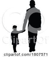 Silhouetted Rear View Of A Father And Daughter Holding Hands And Walking