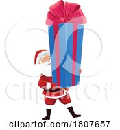 Poster, Art Print Of Santa Claus Carrying A Tall Christmas Gift