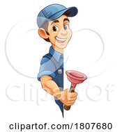 Poster, Art Print Of Plumber Plunger Tool Cartoon Plumbing Man Handyman