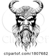 Viking Warrior Man Strong Mascot Face In Helmet