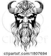 Poster, Art Print Of Viking Warrior Man Strong Mascot Face In Helmet