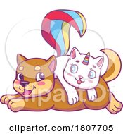 Caticorn Unicorn Cat Playing With A Puppy
