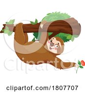 Sloth Hanging From A Branch With A Flower