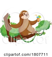 Poster, Art Print Of Sloth With Juice Or A Cocktail In A Tree