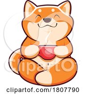 Shiba Inu Dog With A Cup Of Coffee Or Hot Cocoa