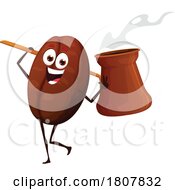 Coffee Bean Food Mascot Carrying A Turkish Cezve