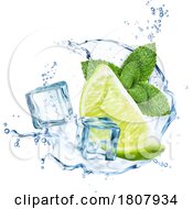 Poster, Art Print Of 3d Water Splash With Ice Cubes Mint And Lime