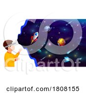 School Boy Using VR Goggles To Learn About Outer Space by Vector Tradition SM