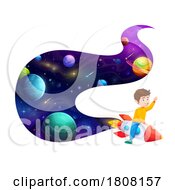 Poster, Art Print Of School Boy Riding A Rocket With A Trail Of Space