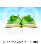 Poster, Art Print Of 3d Open Book With A Meadow And Mountains