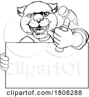 Panther Hammer Cartoon Mascot Handyman Carpenter