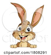 Poster, Art Print Of Easter Bunny Rabbit Peeking Around Sign Cartoon