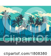 01/17/2024 - Ala Wai Canal With Cityscape In Waikiki District Honolulu Hawaii WPA Poster Art
