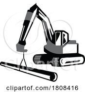 Digger Excavator With Boom Crane Laying Pipe Mascot by patrimonio