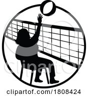 Poster, Art Print Of Female Senior Chair Volleyball Player Spiking Ball Over Net Circle Mascot