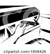 Poster, Art Print Of Hand Of Driver Reaching For Gun In Glove Box Woodcut