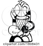 Poster, Art Print Of Basketball Player Dunking And Blocking The Ball Into Net Retro