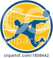 Poster, Art Print Of Footvolley Player Kicking The Ball Inside Circle Mascot Retro