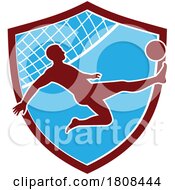 01/17/2024 - Footvolley Player Kicking The Ball Inside Shield Mascot Retro