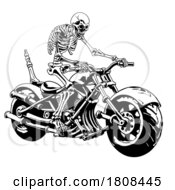 Poster, Art Print Of Black And White Skeleton Motorcycylist Biker