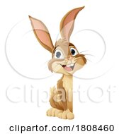 Poster, Art Print Of Easter Bunny Rabbit Peeking Around Sign Cartoon