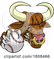 Bull Minotaur Longhorn Cow Baseball Mascot Cartoon by AtStockIllustration