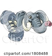 Poster, Art Print Of Elephant Weight Lifting Dumbbell Gym Mascot