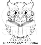 Poster, Art Print Of Wise Old Owl Cartoon Cute Character Reading Book