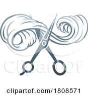Poster, Art Print Of Gradient Blue Scissors Cutting Hair