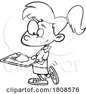 Cartoon Outline School Girl Carrying A Cafeteria Lunch Tray by toonaday