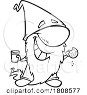 Cartoon Outline Gnome Eating A Cookie With Milk