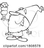 Cartoon Outline Gnome With A Triple Scoope Ice Cream Cone