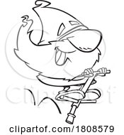 Cartoon Lineart Gnome Bouncing On A Pogo Stick