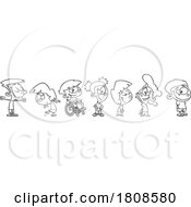 02/04/2024 - Cartoon Outline Line Up Of Different Children