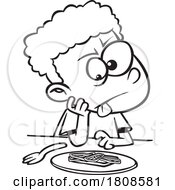 02/04/2024 - Cartoon Outline Disgusted Boy With Dinner Of Liver And Onions
