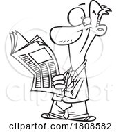 Cartoon Outline Happy Business Man Reading A Newspaper