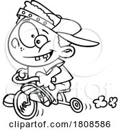 Cartoon Outline Boy Having Fun On A Trike by toonaday