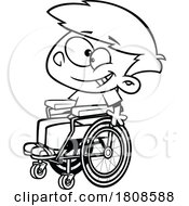 Cartoon Lineart Happy Boy In A Wheelchair