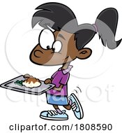 Cartoon School Girl Carrying A Cafeteria Lunch Tray