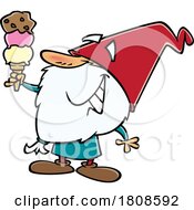 Cartoon Gnome With A Triple Scoope Ice Cream Cone