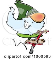 Cartoon Gnome Bouncing On A Pogo Stick