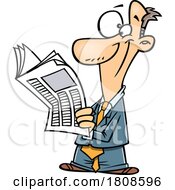 Cartoon Happy Business Man Reading A Newspaper