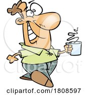 Cartoon Man Walking Happily With A Cup Of Coffee
