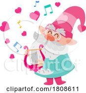 Cartoon Valentines Day Gnome Playing A Lyre