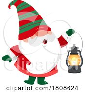 Cartoon Christmas Santa Gnome With A Lantern