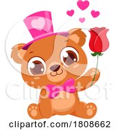 Poster, Art Print Of Cartoon Valentines Day Bear Mascot With A Rose